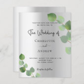 Silver eucalyptus Budget Hochzeitseinladung (Vorne/Hinten)