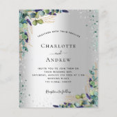Silver eucalyptus Budget Hochzeitseinladung Flyer (Vorne)