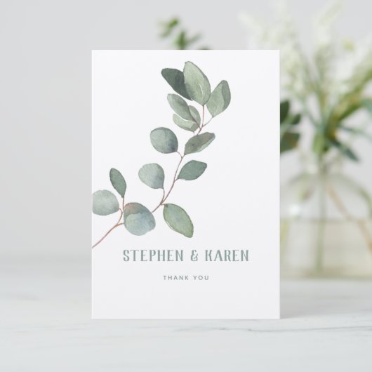 Silver Eucalyptus Elegant Wedding Dankeschön Karte (Stehend Vorderseite)