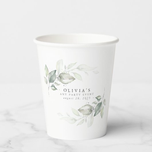 Silver Eucalyptus Greenery Boho Dreamy Pappbecher (Rückseite)