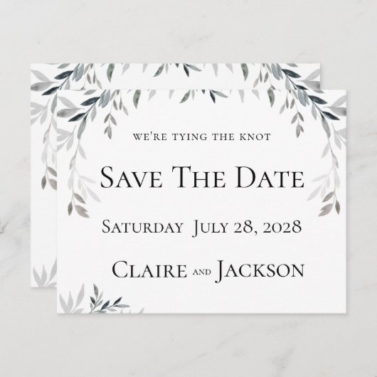 Silver Eukalyptus Greenerity Wedding 2 Save the Da Einladung (Vorne/Hinten)
