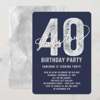 Silver Fabulous 40. Geburtstag Party Einladung