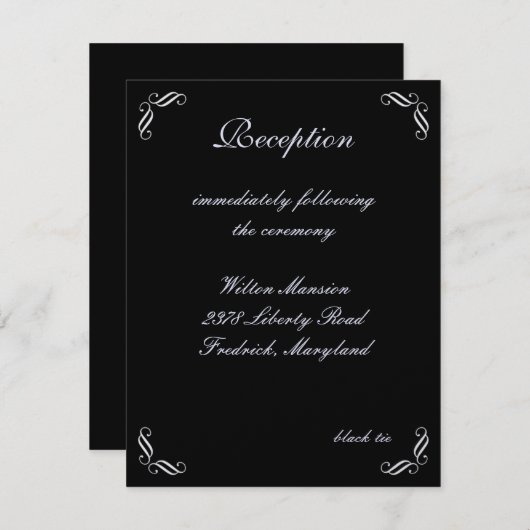 Silver Fairy Tale Empfang Card (schwarz) Einladung (Vorne/Hinten)