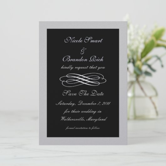 Silver Fairy Tale Save the Date (schwarz) (Stehend Vorderseite)