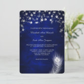 Silver Falling Leaf and Feather Wedding Einladung (Stehend Vorderseite)