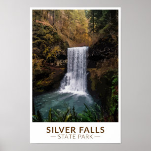Silver Falls State Park Oregon Aquarell Vintage  Poster