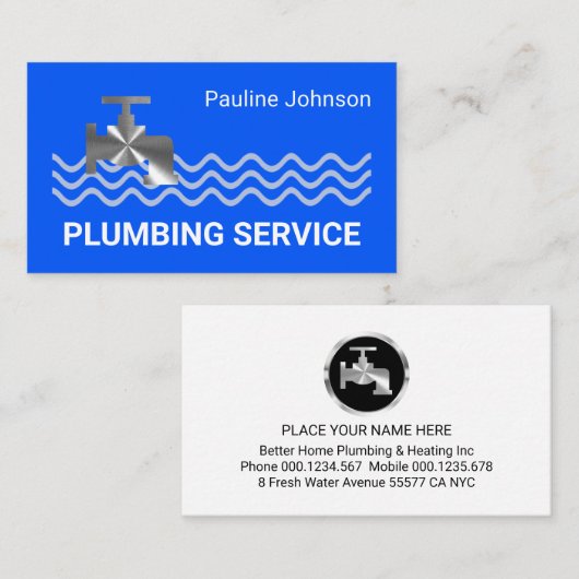 Silver Faucet On Bright Blue Wave Visitenkarte (Vorne/Hinten)