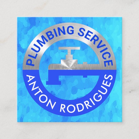Silver Faucet-Pipeline in blauen Grunge-Gewässern Quadratische Visitenkarte (Vorderseite)