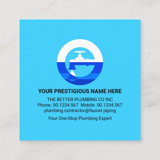 Silver Faucet-Pipeline in blauen Grunge-Gewässern Quadratische Visitenkarte (Rückseite)