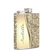 Silver Faux Glitter Glam Bling Personalized Metal Flachmann (Rechts)