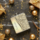Silver Faux Glitter Glam Bling Personalized Metal Flachmann