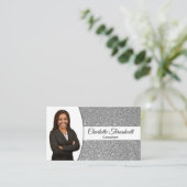 Silver Faux Glitter Replaceable Professional Photo Visitenkarte (Stehend Vorderseite)