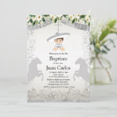 Silver Fiesta Boy Taufe Christening Einladung (Stehend Vorderseite)