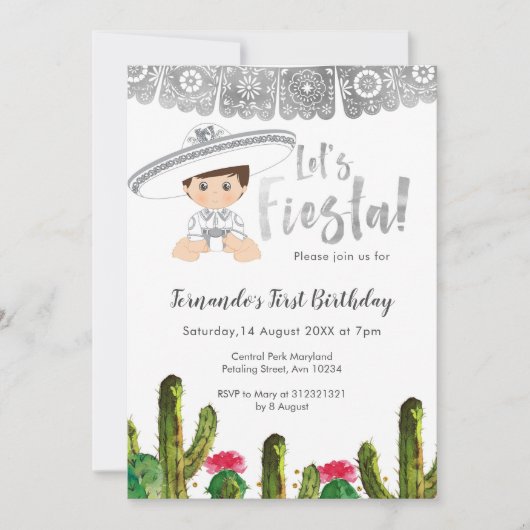 Silver Fiesta charro Junge Geburtstag Einladung (Vorderseite)