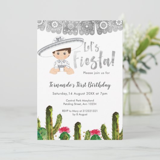Silver Fiesta charro Junge Geburtstag Einladung (Stehend Vorderseite)