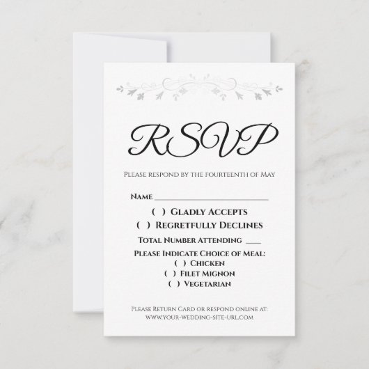 Silver Filigree Border Elegante Wedding UAWG RSVP Karte (Vorderseite)