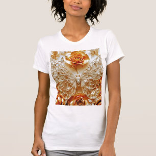 Silver Filigree Butterfly & Golden Rose T-Shirt