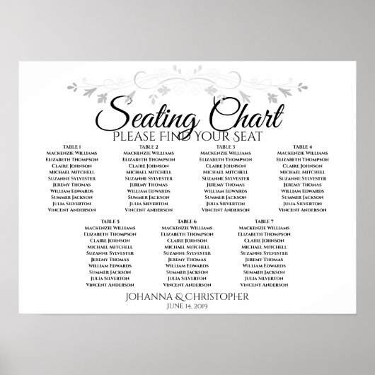 Silver Filigree Chic 7 Table Wedding Chart Poster (Vorne)