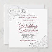 Silver Filigree Dusty Rose & White Square Wedding Einladung (Vorderseite)