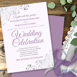 Silver Filigree Elegant Einfache Lila Hochzeit Einladung