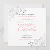 Silver Filigree Elegant Rosa Gray Square Wedding Einladung (Vorderseite)