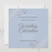 Silver Filigree Elegante Blue Gray Square Wedding Einladung (Vorderseite)