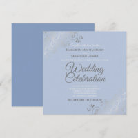 Silver Filigree Elegante Blue Gray Square Wedding