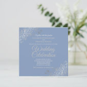 Silver Filigree Elegante Blue Square Wedding Einladung (Stehend Vorderseite)