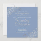 Silver Filigree Elegante Blue Square Wedding Einladung (Vorderseite)