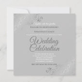 Silver Filigree Elegante Gray Square Wedding Einladung (Vorderseite)