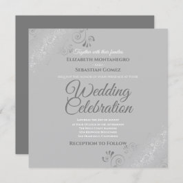 Silver Filigree Elegante Gray Square Wedding Einladung