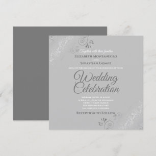Silver Filigree Elegante Gray Square Wedding Einladung