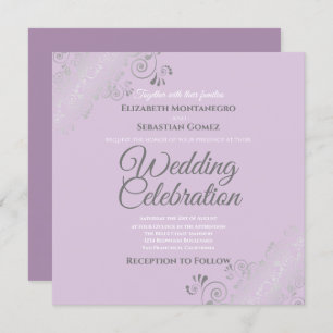 Silver Filigree Elegante Lavender Square Wedding Einladung