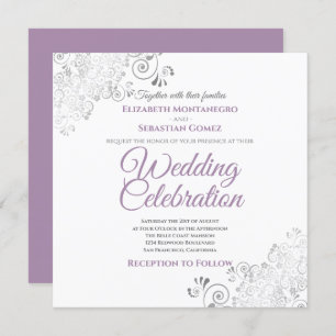 Silver Filigree Elegante Lila Square Wedding Einladung