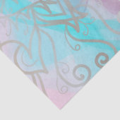 Silver Filigree Henna Ornamente auf rosa Türkis Seidenpapier (Detail)