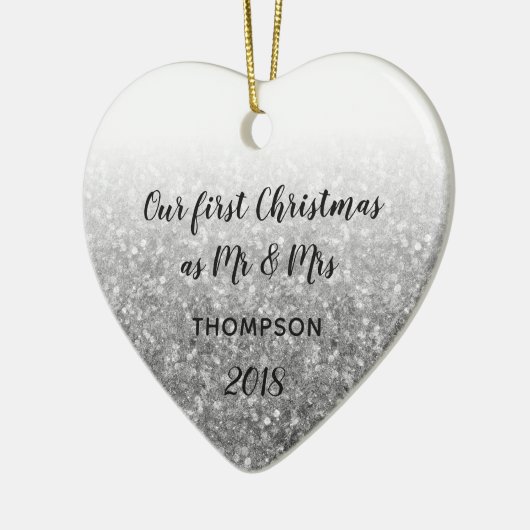 Silver First Christmas als Mr. & Mrs. Verheiratet Keramik Ornament (Links)