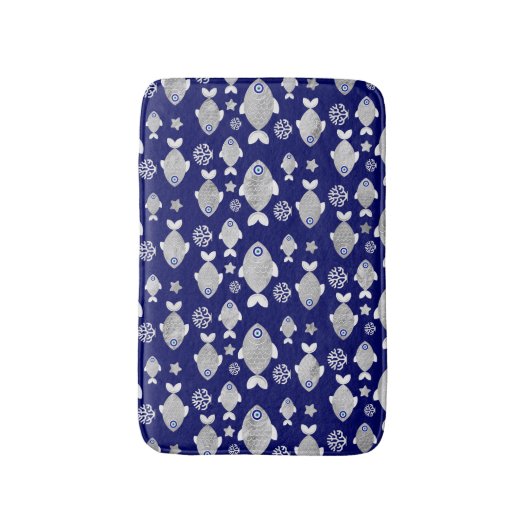 Silver Fish Evil Eye Pattern Badematte (Vorderseite Vertikal)