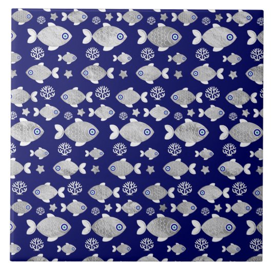 Silver Fish Evil Eye Pattern Fliese (Vorderseite)