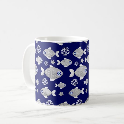 Silver Fish Evil Eye Pattern Kaffeetasse (Vorderseite Links)