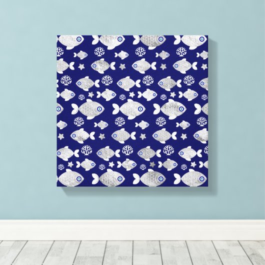 Silver Fish Evil Eye Pattern Leinwanddruck (Insitu (Holzboden))