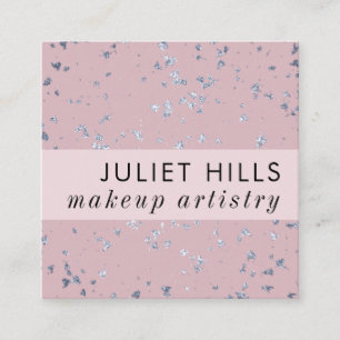 Silver Flakes und Blush Pink Square Visitenkarte