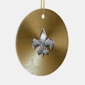 Silver Fleur-De-Lis auf Gold Damask Keramikornament (Rechts)