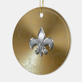 Silver Fleur-De-Lis auf Gold Damask Keramikornament (Links)
