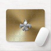 Silver Fleur-De-Lis auf Gold Damask Mousepad (Mit Mouse)