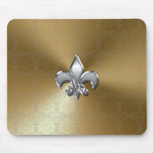 Silver Fleur-De-Lis auf Gold Damask Mousepad