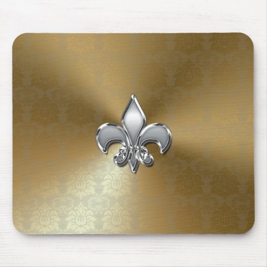 Silver Fleur-De-Lis auf Gold Damask Mousepad (Vorne)