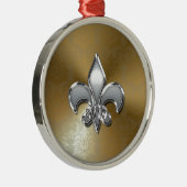 Silver Fleur-De-Lis auf Gold Damask Silbernes Ornament (Rechts)