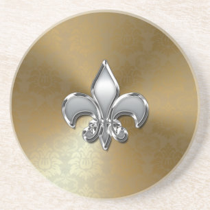 Silver Fleur-De-Lis auf Gold Damask Untersetzer
