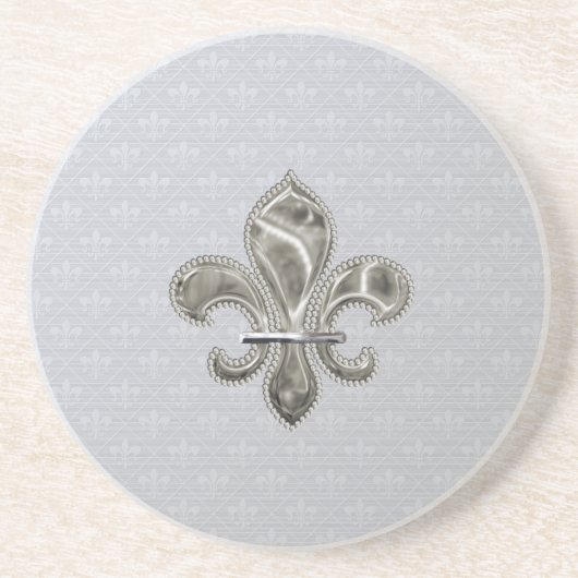 Silver Fleur de Lys Pattern Sandstone Untersetzer (Vorne)