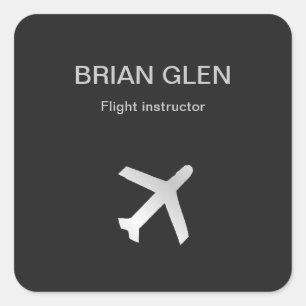 Silver Flight Flugzeug Silhouette grau Quadratischer Aufkleber